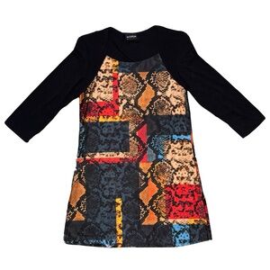 Luc Fontaine Multicolour Snake Print Tunic Dress with Black Sleeves